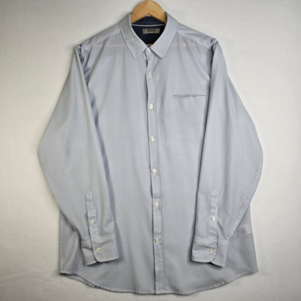 Kenneth Cole Reaction Mens XL Shirt Blue White Micro Dot Long Sleeve Button Down